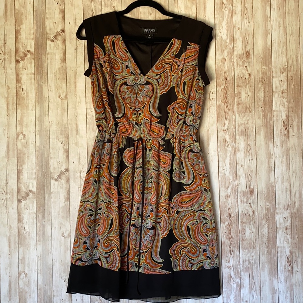 V neck boho print dress
